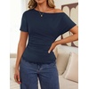 ZESICA Women’s Summer One Shoulder Short Sleeve Ruched Going Out Tops(Navy)