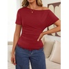 ZESICA Women’s Summer One Shoulder Short Sleeve Ruched Going Out Tops(Red)