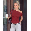 ZESICA Women’s Summer One Shoulder Short Sleeve Ruched Going Out Tops(Red)