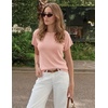 ZESICA Womens Summer Wool Blend Short Sleeve Sweater Tops(Pink)