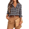 ZESICA Women Long Sleeve Striped Business Casual Button Shirts Work Tops(Blue Brown)