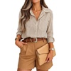 ZESICA Women Long Sleeve Striped Business Casual Button Shirts Work Tops(Brown)