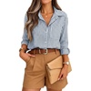 ZESICA Women Long Sleeve Striped Business Casual Button Shirts Work Tops(Dark Blue)