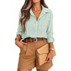 ZESICA Women Long Sleeve Striped Business Casual Button Shirts Work Tops(Green)