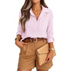 ZESICA Women Long Sleeve Striped Business Casual Button Shirts Work Tops(Pink)