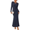 ZESICA Womens 2026 Fall Long Sleeve Bodycon Wedding Guest Maxi Dress(Navy)