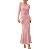 ZESICA Womens 2026 Fall Long Sleeve Bodycon Wedding Guest Maxi Dress(Pink)