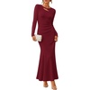 ZESICA Womens 2026 Fall Long Sleeve Bodycon Wedding Guest Maxi Dress(Wine)