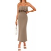 ZESICA Womens 2026 Summer Strapless Knitted Bodycon Midi Dress(Khaki)