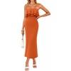 ZESICA Womens 2026 Summer Strapless Knitted Bodycon Midi Dress(Orange)