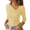 ZESICA Womens 3/4 Sleeve Asymmetrical Fall Shirts Ruched Going Out Tops(Light Yellow)