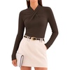 ZESICA Womens Fall Business Casual Mock Neck Cross Tops Trendy Outfits(Brown)