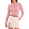 ZESICA Womens Fall Business Casual Mock Neck Cross Tops Trendy Outfits(Pink)