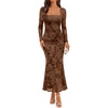 ZESICA Womens Fall Long Sleeve Bodycon Mesh Wedding Guest Formal Dress(Brown)