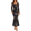 ZESICA Womens Fall Long Sleeve Bodycon Mesh Wedding Guest Formal Dress(Ebony)