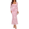 ZESICA Womens Fall Long Sleeve Bodycon Mesh Wedding Guest Formal Dress(Lightpink)