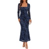 ZESICA Womens Fall Long Sleeve Bodycon Mesh Wedding Guest Formal Dress(Navy)