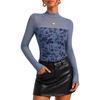 ZESICA Womens Fall Long Sleeve Turtleneck Floral Sheer Mesh Ruched Tops(Blue)