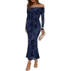 ZESICA Womens Long Sleeve Off Shoulder Maxi Fall Mesh Wedding Guest Dresses(Navy)