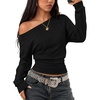 ZESICA Womens Off Shoulder Long Sleeve Cinched Waist Going Out Tops(Black)