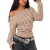 ZESICA Womens Off Shoulder Long Sleeve Cinched Waist Going Out Tops(Brown)