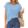 ZESICA Womens Summer Wool Blend Short Sleeve Sweater Tops(Blue)