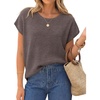 ZESICA Womens Summer Wool Blend Short Sleeve Sweater Tops(Coffee)