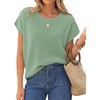 ZESICA Womens Summer Wool Blend Short Sleeve Sweater Tops(Light Green)