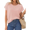 ZESICA Womens Summer Wool Blend Short Sleeve Sweater Tops(Pink)
