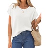 ZESICA Womens Summer Wool Blend Short Sleeve Sweater Tops(White)