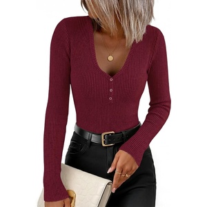 ZESICA Fall Long Sleeve Henley Shirts for Women Dressy Casual 2026(Burgundy)