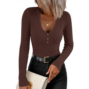 ZESICA Fall Long Sleeve Henley Shirts for Women Dressy Casual 2026(Dark Brown)