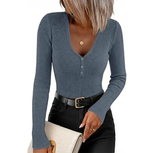 ZESICA Fall Long Sleeve Henley Shirts for Women Dressy Casual 2026(Dusty Blue)
