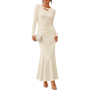 ZESICA Womens 2026 Fall Long Sleeve Bodycon Wedding Guest Maxi Dress(Beige)