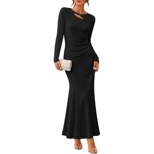ZESICA Womens 2026 Fall Long Sleeve Bodycon Wedding Guest Maxi Dress(Black)