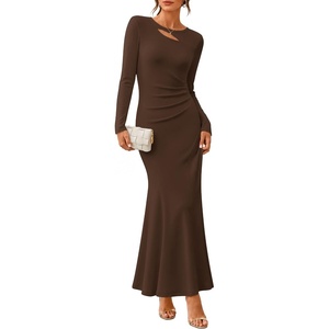 ZESICA Womens 2026 Fall Long Sleeve Bodycon Wedding Guest Maxi Dress(Brown)