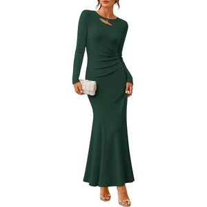 ZESICA Womens 2026 Fall Long Sleeve Bodycon Wedding Guest Maxi Dress(Green)