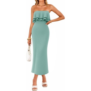 ZESICA Womens 2026 Summer Strapless Knitted Bodycon Midi Dress(Sage)