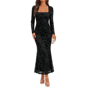ZESICA Womens Fall Long Sleeve Bodycon Mesh Wedding Guest Formal Dress(Black)