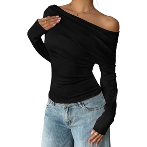 ZESICA Women’s Off Shoulder Fall Long Sleeve Y2k Cute Going Out Tops(Black)