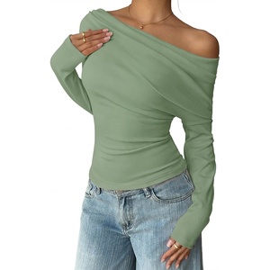 ZESICA Women’s Off Shoulder Fall Long Sleeve Y2k Cute Going Out Tops(Green)