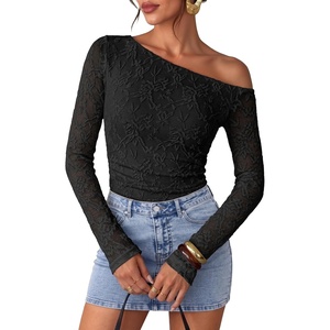 ZESICA Women’s Off Shoulder Long Sleeve Lace Going Out Tops(Black)