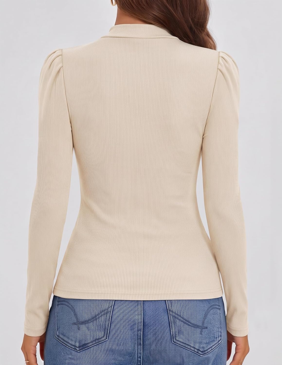image:imageZESICA Womens Business Casual Ruched Ribbed Long Sleeve TopsApricot