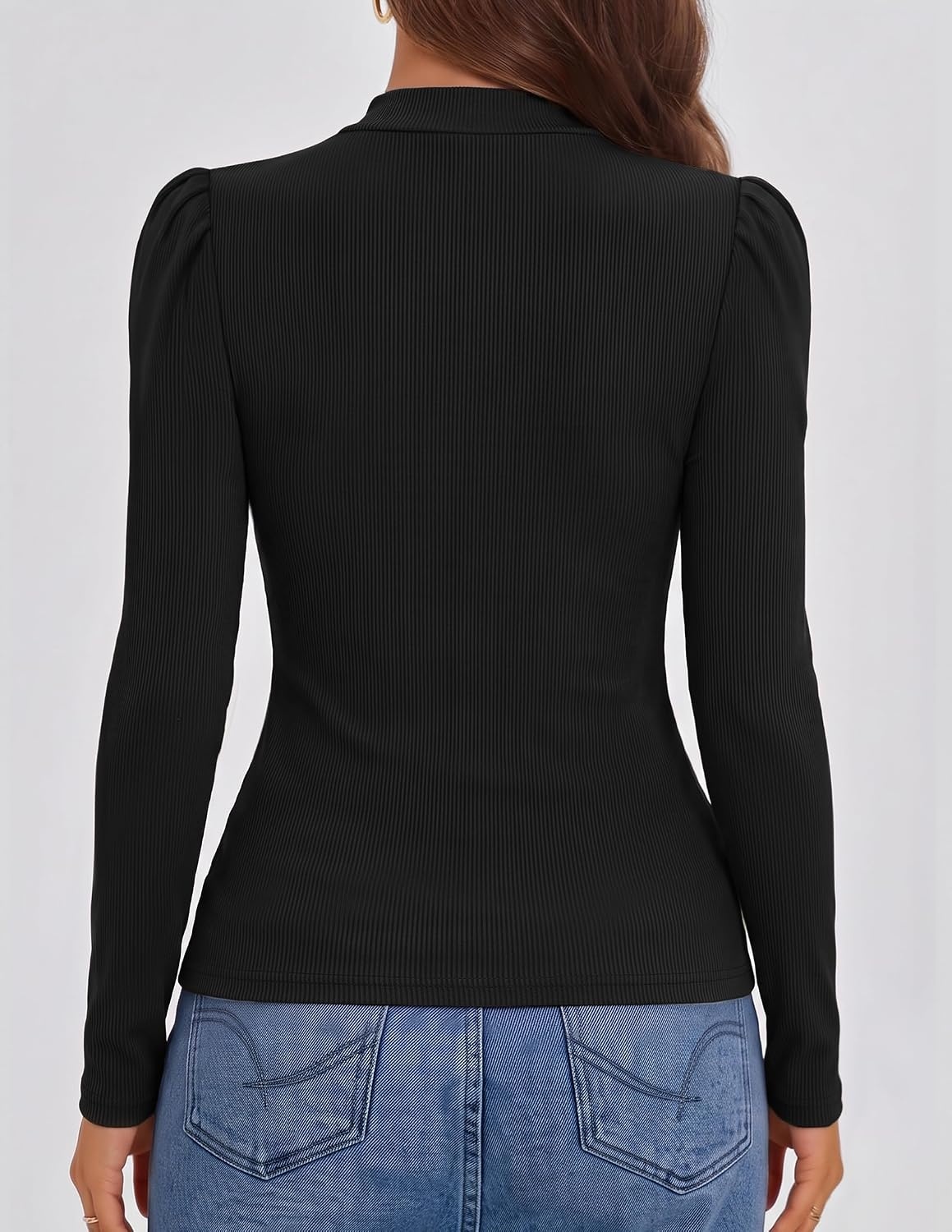 image:imageZESICA Womens Business Casual Ruched Ribbed Long Sleeve TopsBlack