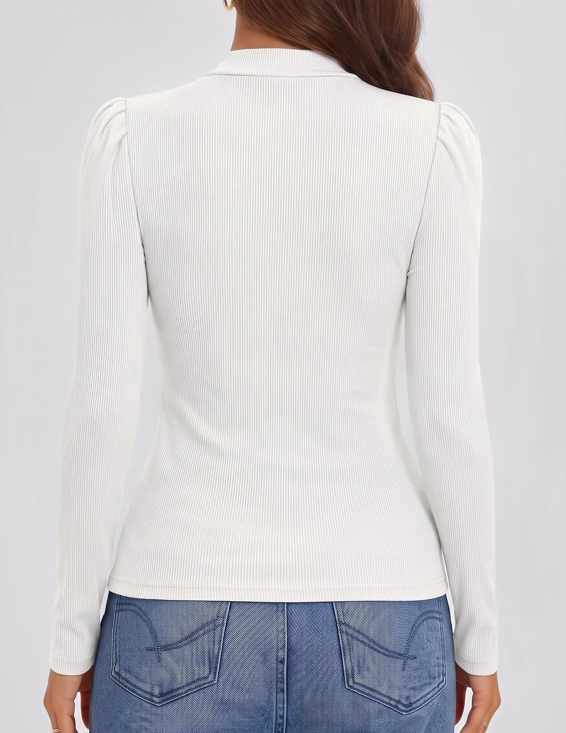 image:imageZESICA Womens Business Casual Ruched Ribbed Long Sleeve TopsWhite