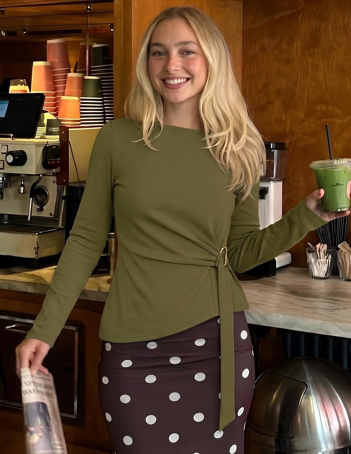 image:imageZESICA Womens Fall Long Sleeve Business Casual Tops Work BlouseArmygreen
