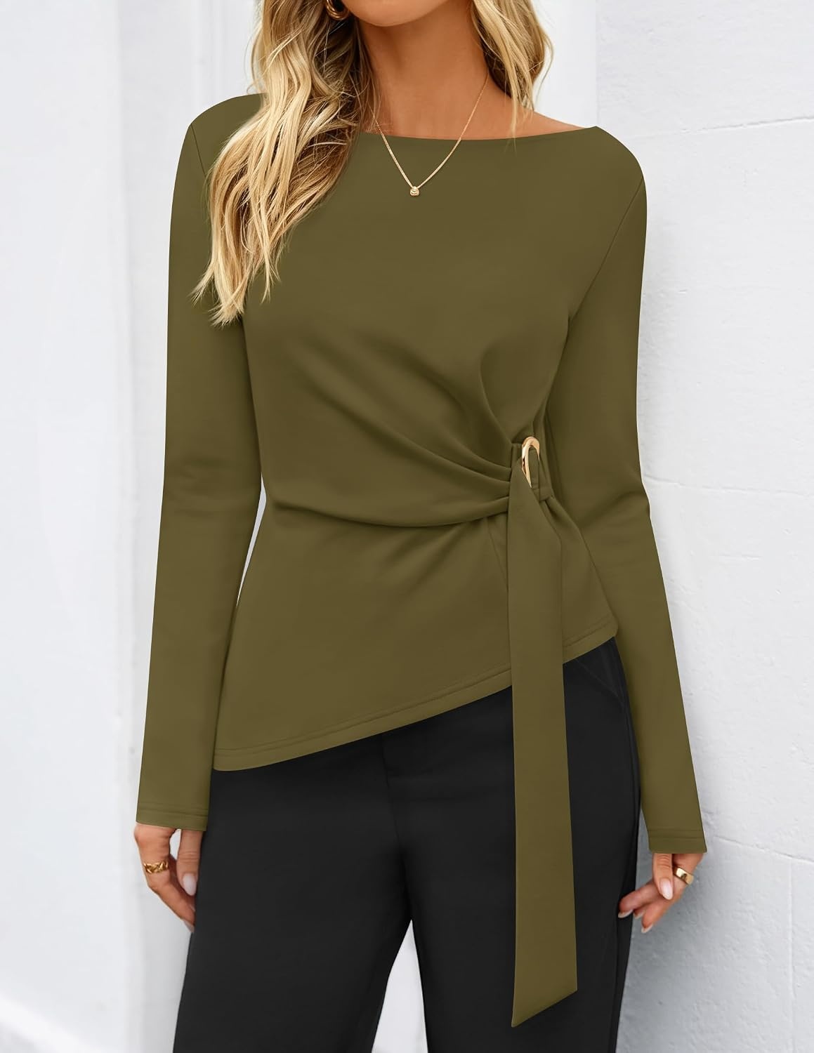image:imageZESICA Womens Fall Long Sleeve Business Casual Tops Work BlouseArmygreen
