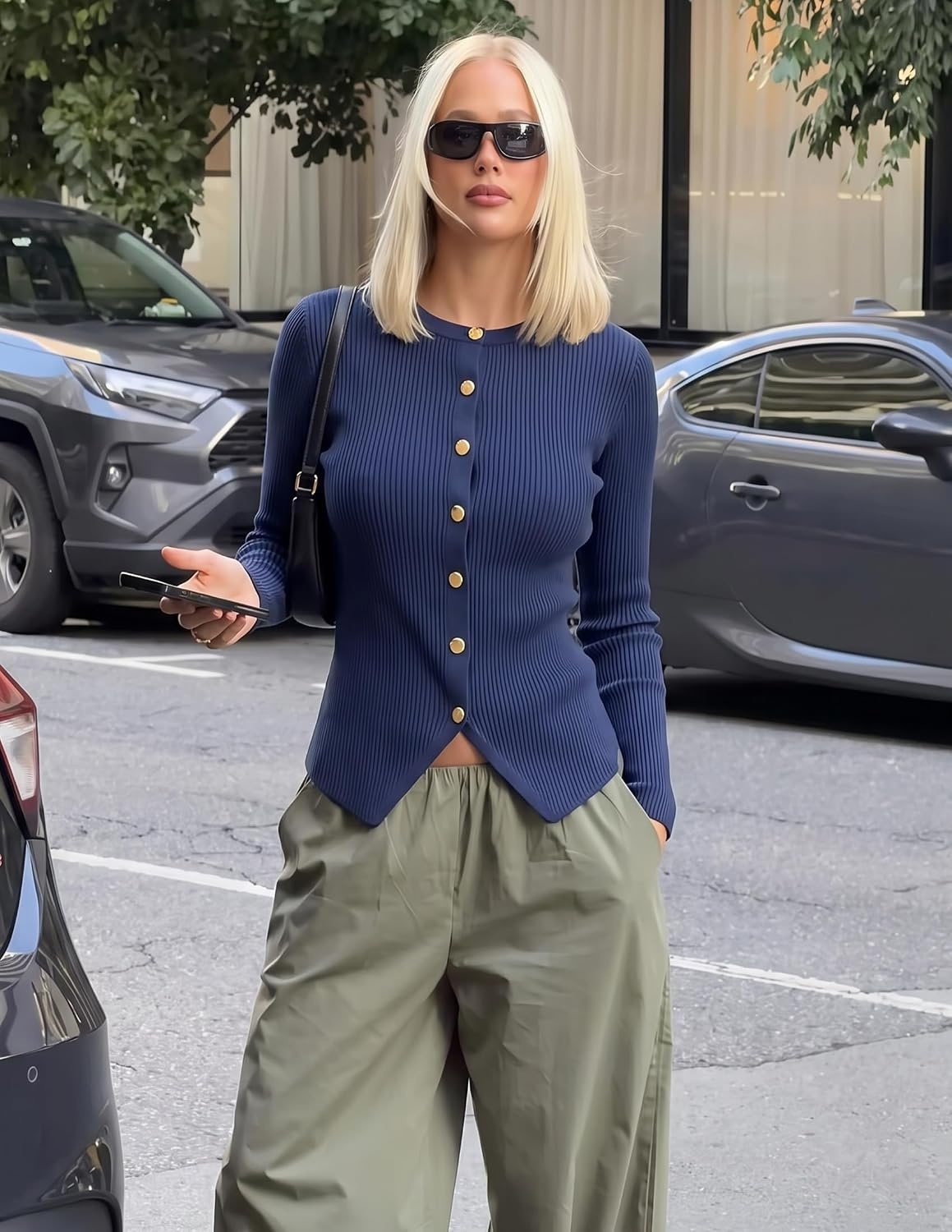 image:imageZESICA Womens Fall Long Sleeve Button Fitted Cardigan SweatersNavy