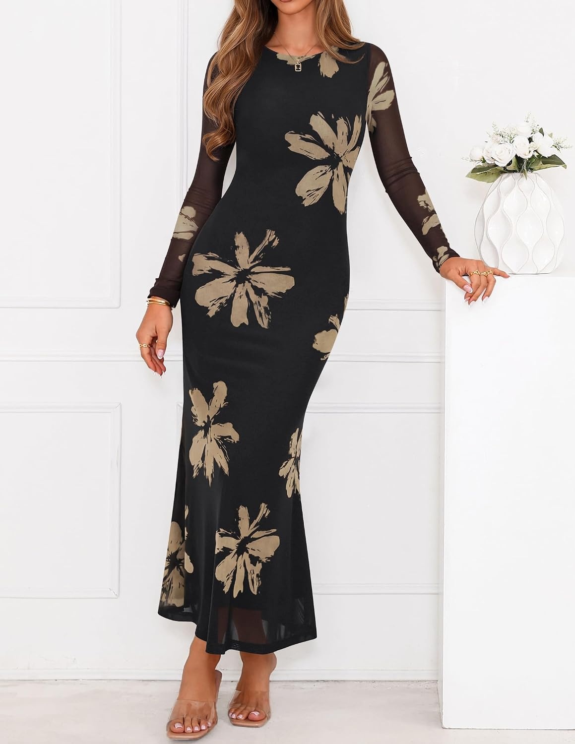 image:imageZESICA Womens Fall Wedding Guest Formal Long Sleeve Maxi DressesBlack
