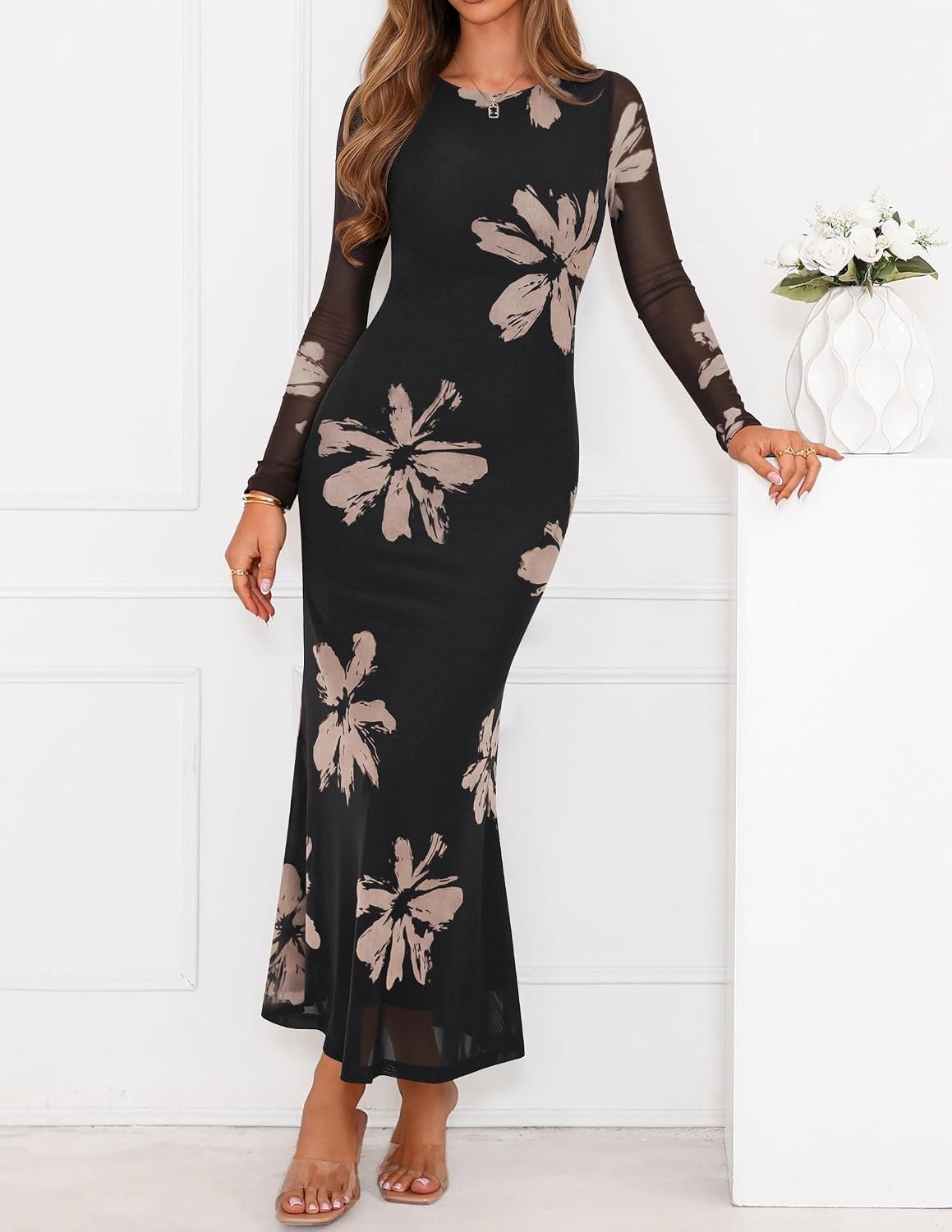 image:imageZESICA Womens Fall Wedding Guest Formal Long Sleeve Maxi DressesBlacksand